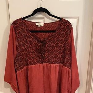 Umgee Boho blouse 1XL rust orange and black EUC